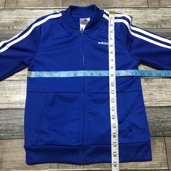 Adidas track jacket kids size 6 blue white 3 stripe full zip - Picture 2 of 9